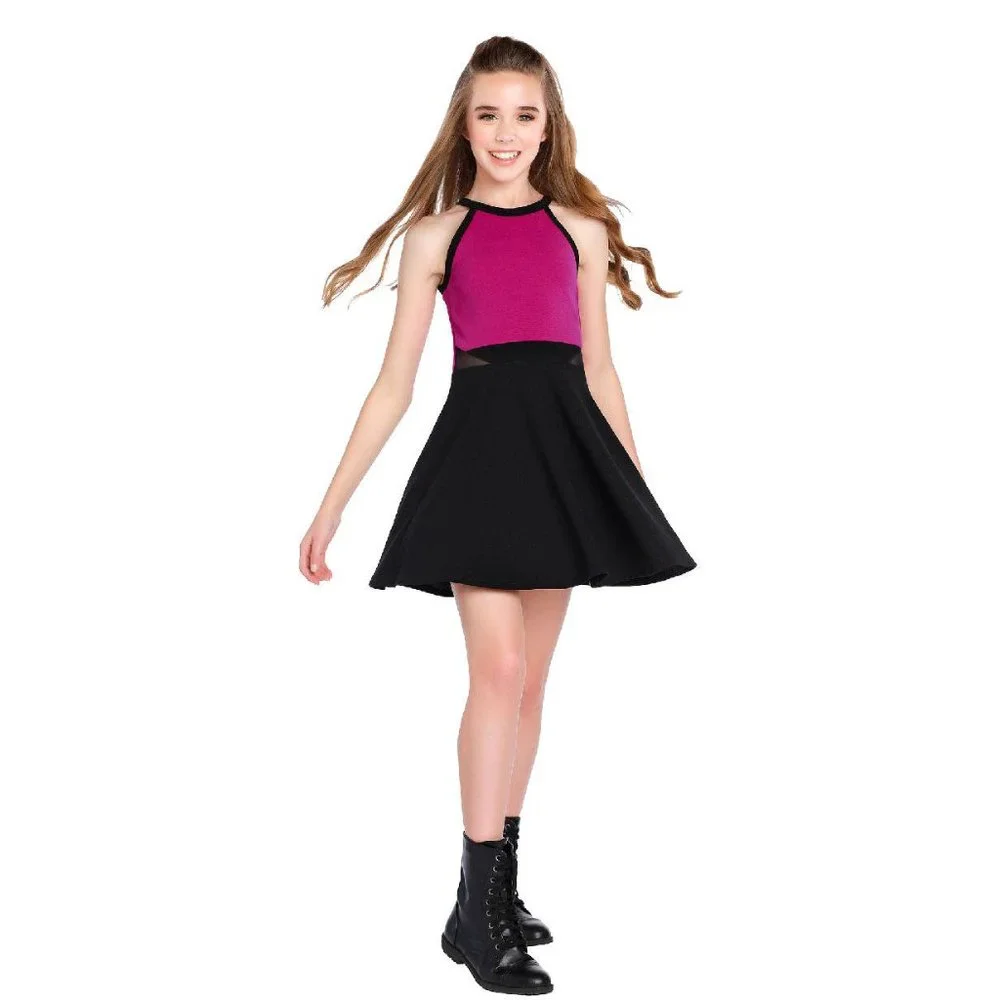 Sally Miller Tween Dress Girls Fuschia Black 7/8 12 14  NEW‎ NWT Flared Skirt